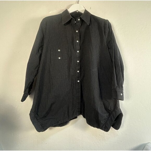 IC by Connie K Womens Button Up Shirt Blouse Large Artsy Art To Wear Pinstripe - Picture 1 of 8